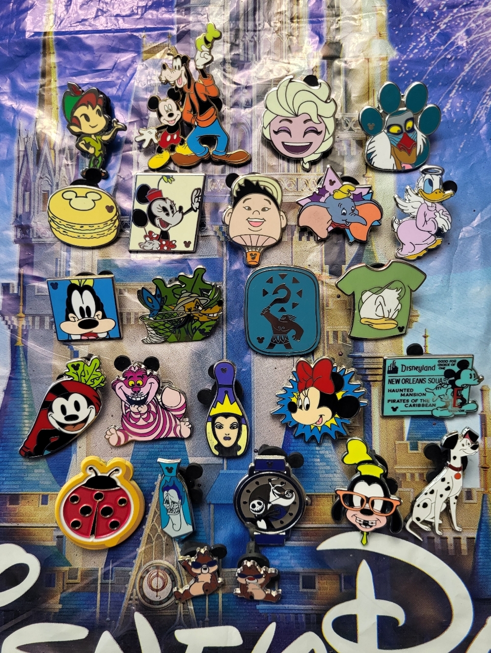 Disney Pins Collection - 25 Pins, Pin Board, Bonus Mystery Pins
